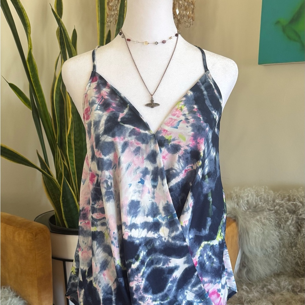 Aqua Black and Pink Tie-Dye Camisole
